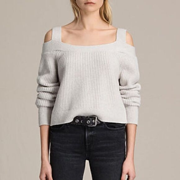 All Saints Dasha Crop Jumper Cold shoulder sweater size Small - Picture 1 of 10